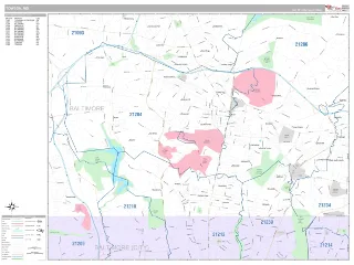 Towson, MD Classic style ZIP Code wall map