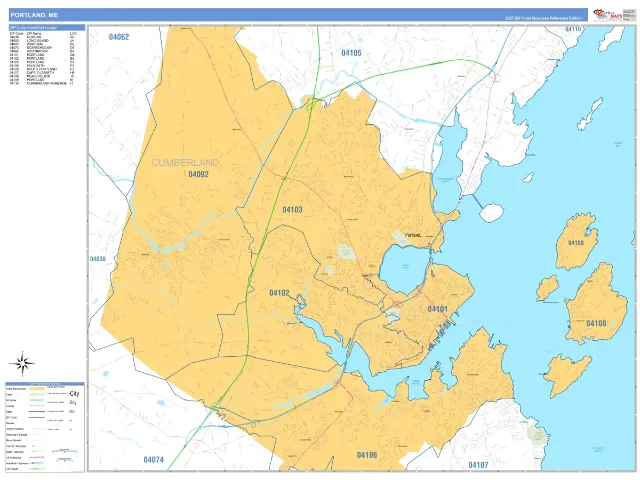 Portland, ME ZIP Code Wall Map, Business Reference style