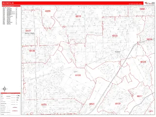 Dearborn, MI RedLine style ZIP Code wall map