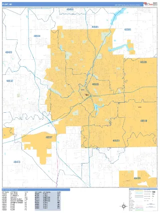 Flint, MI Business Reference style ZIP Code wall map