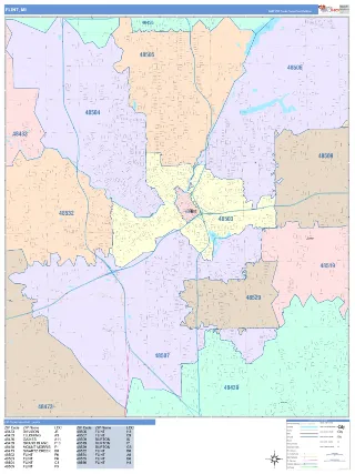 Flint, MI ColorCast style ZIP Code wall map