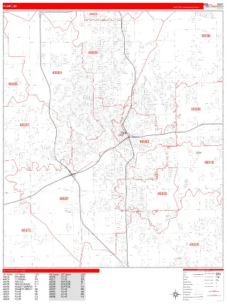 Flint, MI RedLine style ZIP Code wall map