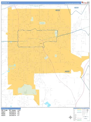 Jackson, MI Business Reference style ZIP Code wall map