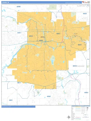 Lansing, MI Business Reference style ZIP Code wall map