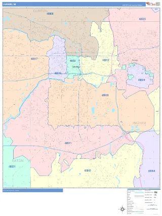 Lansing, MI ColorCast style ZIP Code wall map