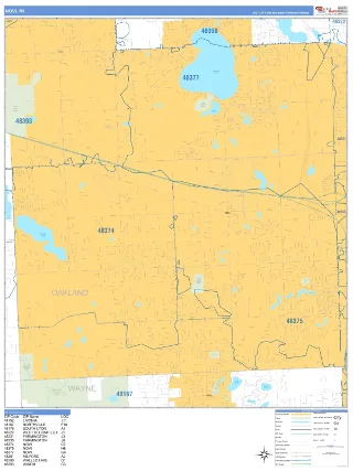 Novi, MI Business Reference style ZIP Code wall map