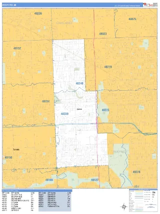 Redford, MI Business Reference style ZIP Code wall map