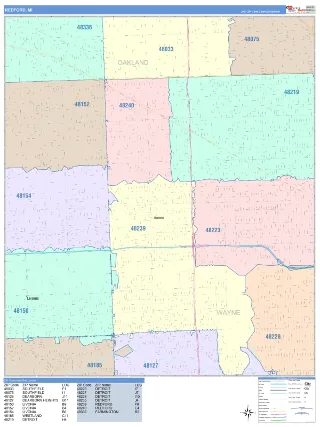 Redford, MI ColorCast style ZIP Code wall map