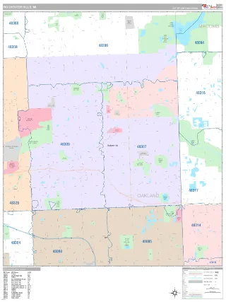 Rochester Hills, MI Classic style ZIP Code wall map