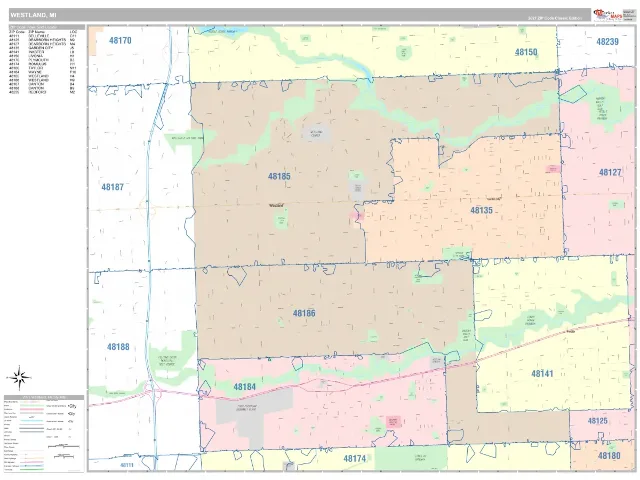 Westland, MI ZIP Code Wall Map, Classic style