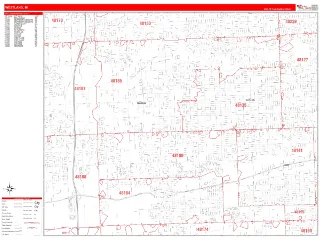 Westland, MI RedLine style ZIP Code wall map