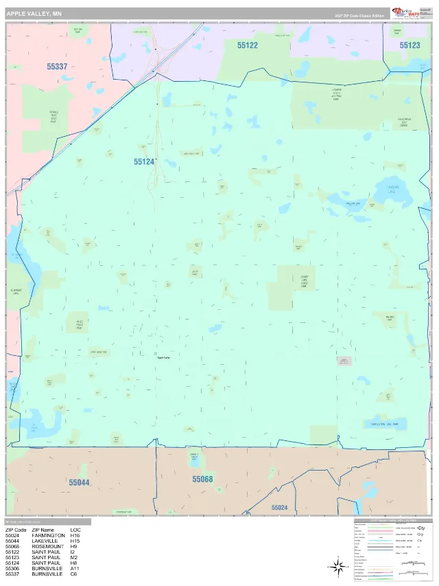 Apple Valley, MN ZIP Code Wall Map, Classic style