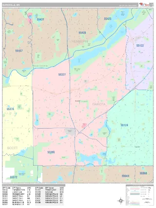 Burnsville, MN Classic style ZIP Code wall map