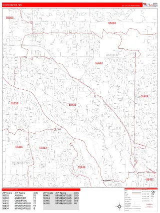 Coon Rapids, MN RedLine style ZIP Code wall map