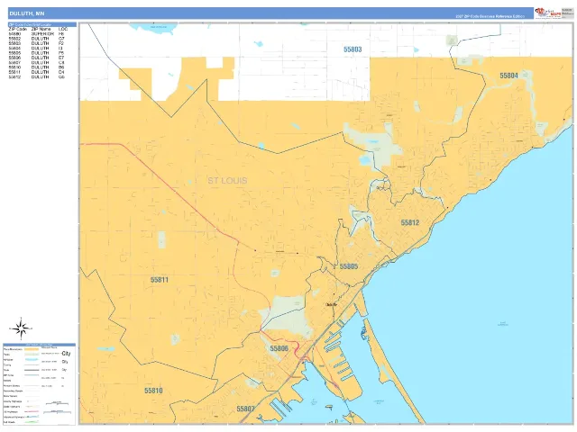 Duluth, MN ZIP Code Wall Map, Business Reference style