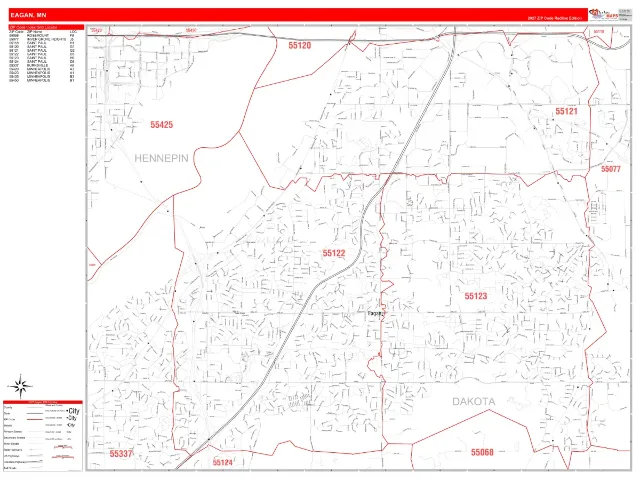 Eagan, MN ZIP Code Wall Map, RedLine style