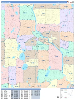 Minneapolis, MN ColorCast style ZIP Code wall map