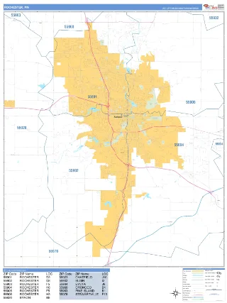 Rochester, MN Business Reference style ZIP Code wall map