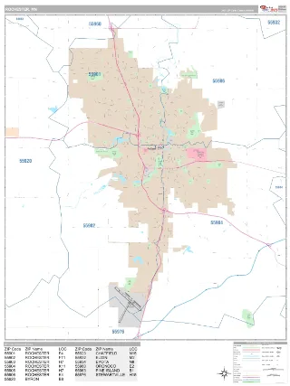 Rochester, MN Classic style ZIP Code wall map