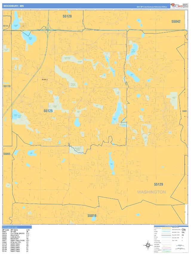 Woodbury, MN ZIP Code Wall Map, Business Reference style