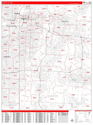 Kansas City, MO RedLine style ZIP Code wall map