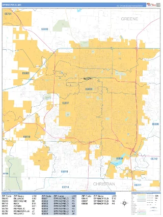 Springfield, MO Business Reference style ZIP Code wall map