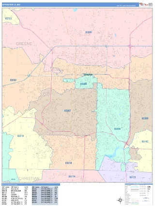 Springfield, MO ColorCast style ZIP Code wall map