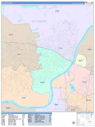 St Charles, MO ColorCast style ZIP Code wall map