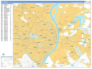 St Louis, MO Business Reference style ZIP Code wall map