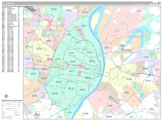 St Louis, MO Classic style ZIP Code wall map