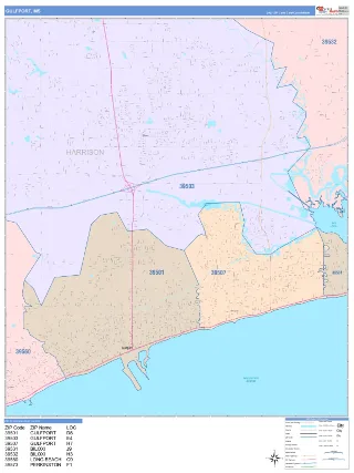 Gulfport, MS ColorCast style ZIP Code wall map