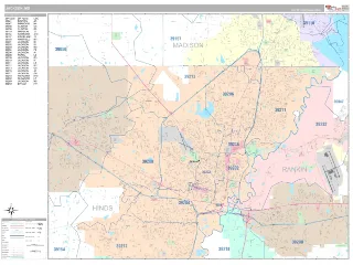 Jackson, MS Classic style ZIP Code wall map