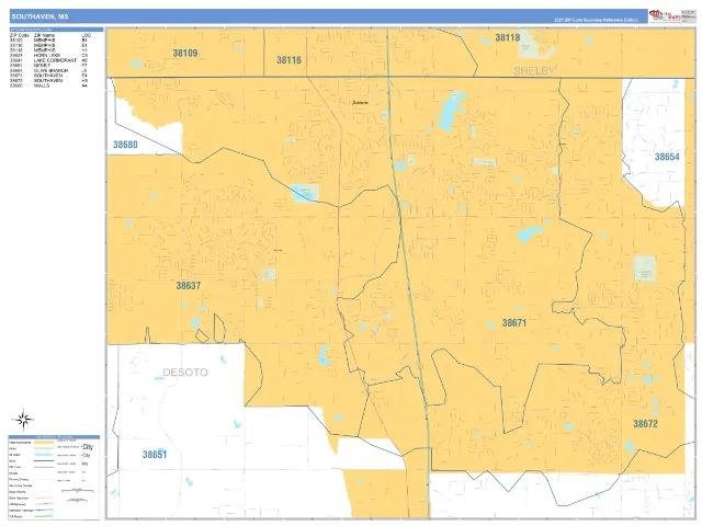Southaven, MS ZIP Code Wall Map, Business Reference style