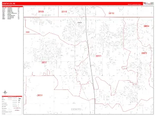 Southaven, MS RedLine style ZIP Code wall map