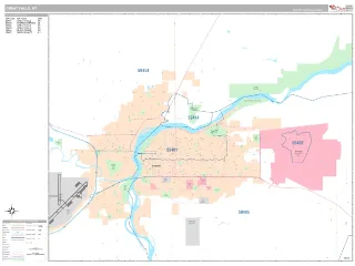 Great Falls, MT Classic style ZIP Code wall map