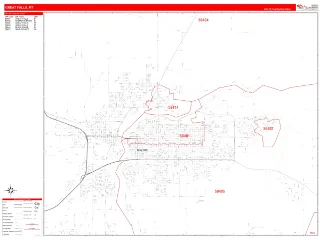 Great Falls, MT RedLine style ZIP Code wall map