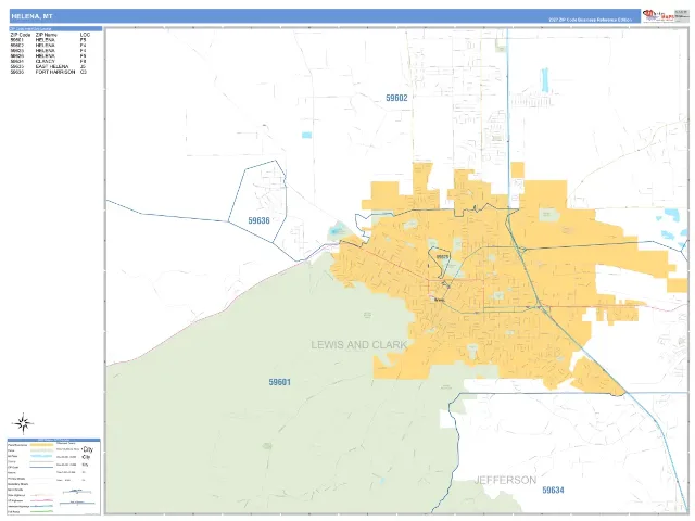 Helena, MT ZIP Code Wall Map, Business Reference style