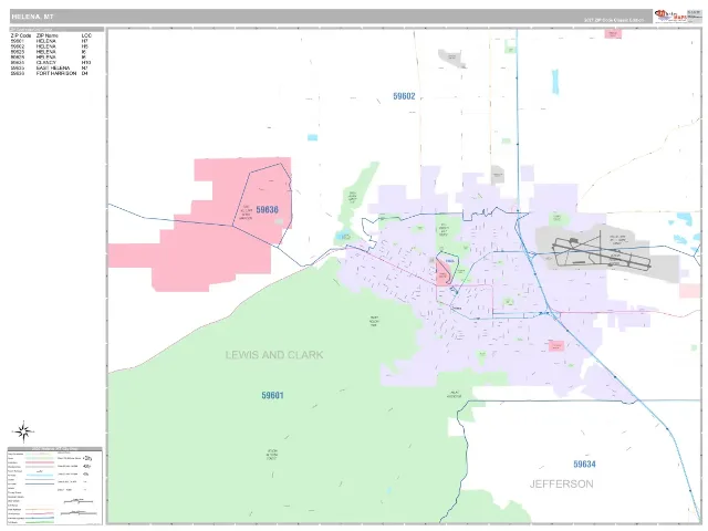 Helena, MT ZIP Code Wall Map, Classic style