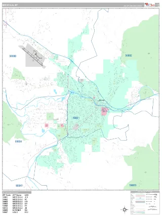 Missoula, MT Classic style ZIP Code wall map