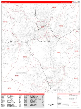 Asheville, NC RedLine style ZIP Code wall map