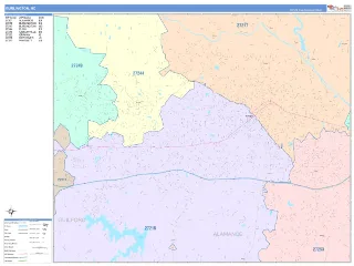 Burlington, NC ColorCast style ZIP Code wall map
