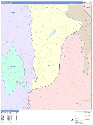 Chapel Hill, NC ColorCast style ZIP Code wall map