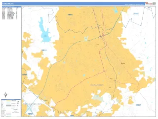 Concord, NC Business Reference style ZIP Code wall map