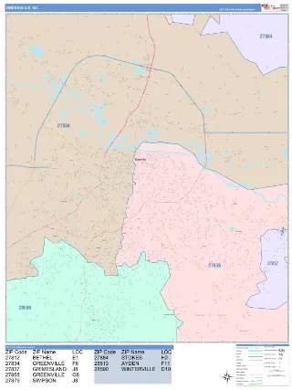 Greenville, NC ColorCast style ZIP Code wall map