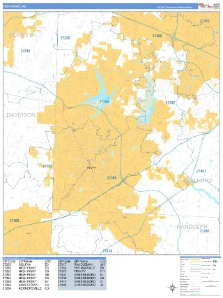 High Point, NC Business Reference style ZIP Code wall map