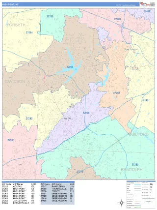 High Point, NC ColorCast style ZIP Code wall map