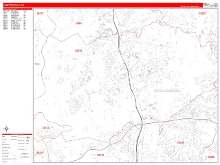 Huntersville, NC RedLine style ZIP Code wall map
