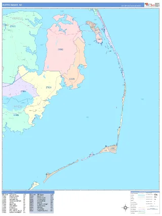 Outer Banks, NC ColorCast style ZIP Code wall map