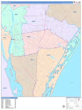 Wilmington, NC ColorCast style ZIP Code wall map