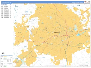 Winston Salem, NC Business Reference style ZIP Code wall map
